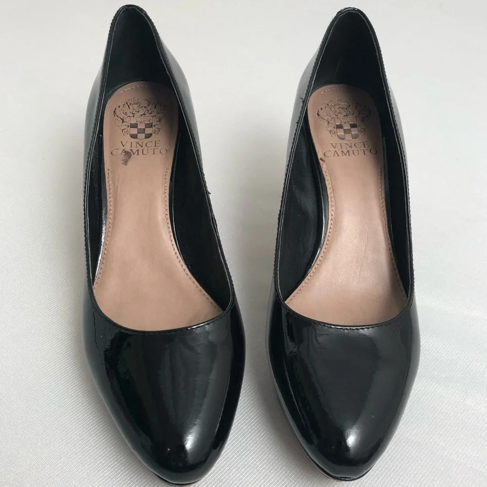 Vince Camuto black patent leather platform pumps